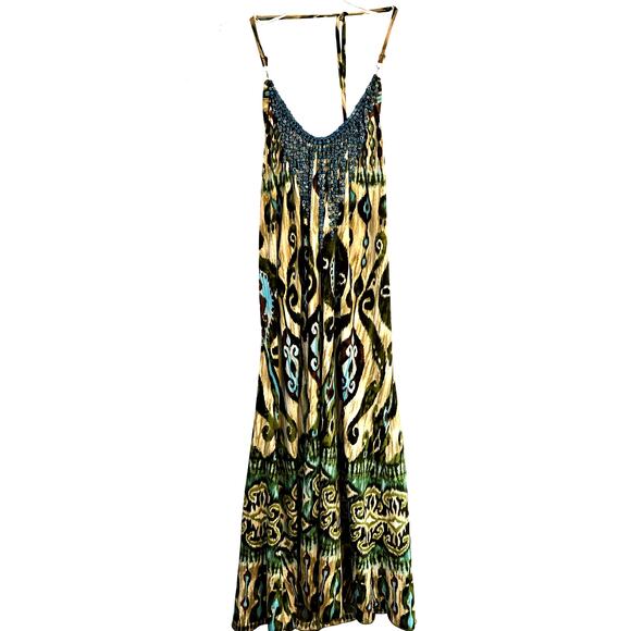 BCX Women's Dress Large L Green Long Sleeveless  Beads Sun Misses Size 12 14 - Picture 1 of 7